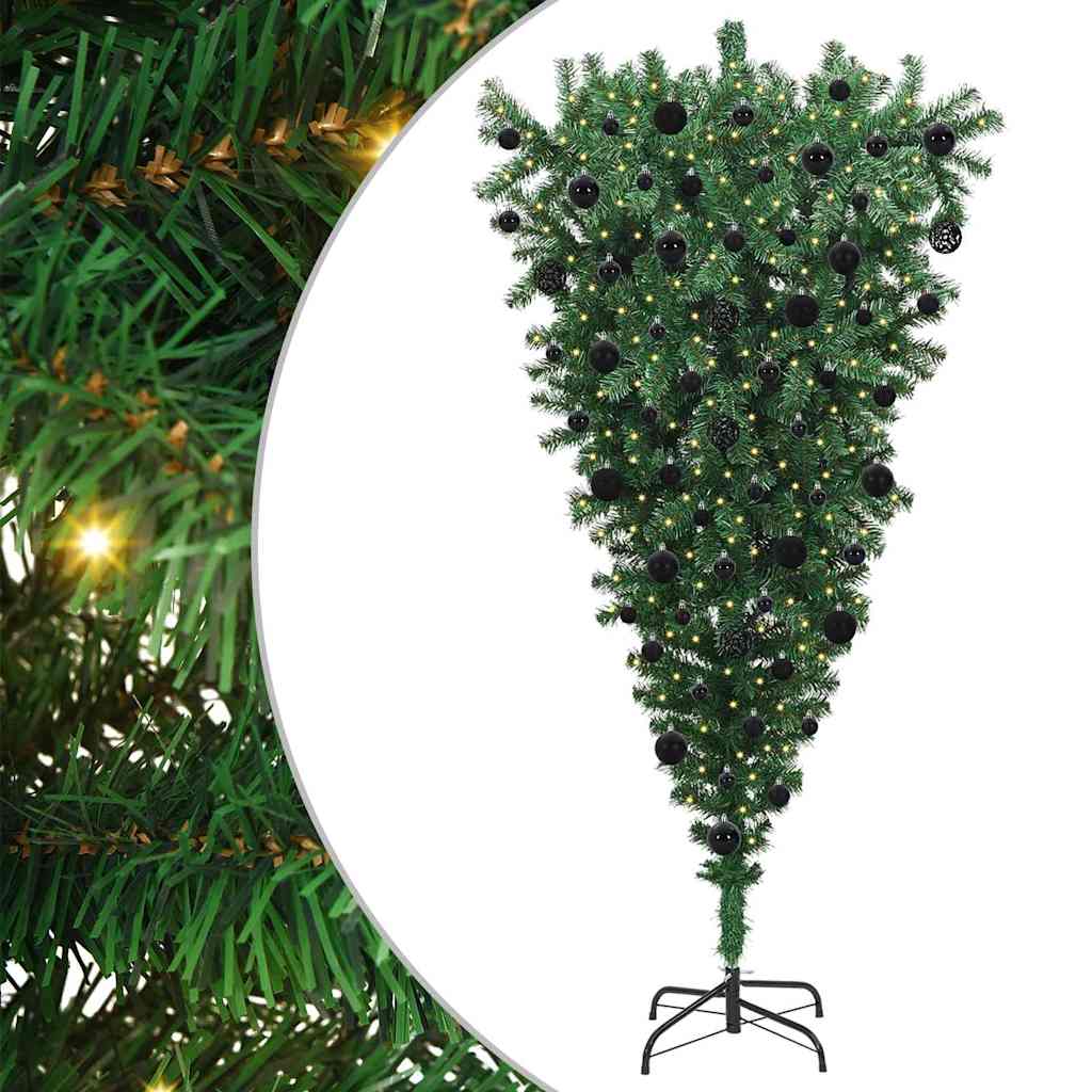 Ondersteboven Kunstkerstboom met Ballenset Groen 210 cm PVC