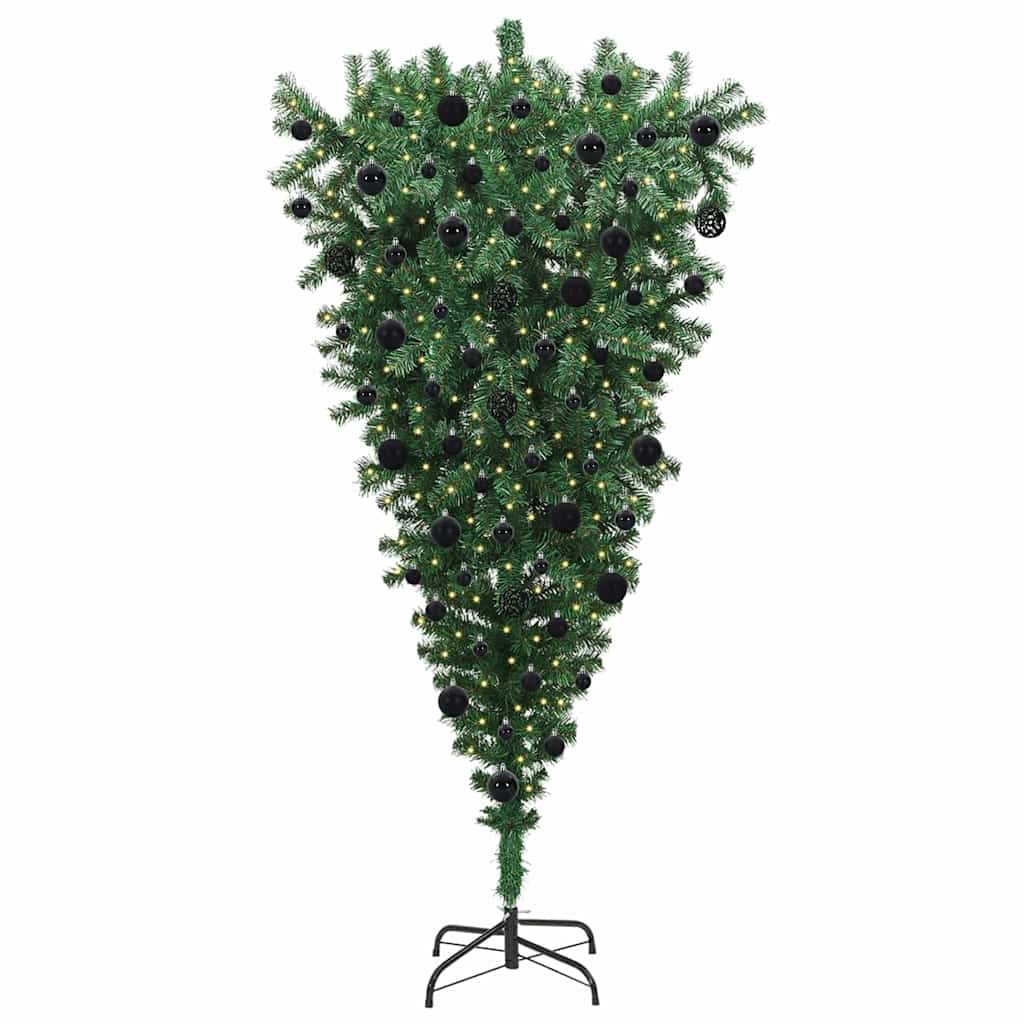 Ondersteboven Kunstkerstboom met Ballenset Groen 210 cm PVC