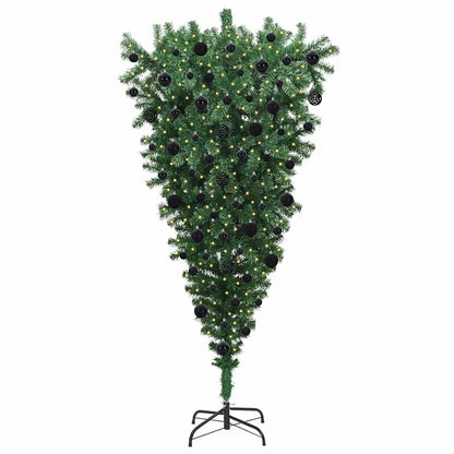 Ondersteboven Kunstkerstboom met Ballenset Groen 210 cm PVC