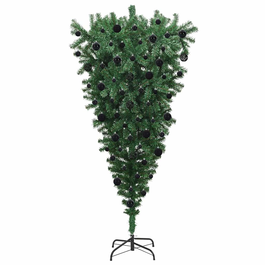 Ondersteboven Kunstkerstboom met Ballenset Groen 210 cm PVC