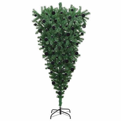 Ondersteboven Kunstkerstboom met Ballenset Groen 210 cm PVC