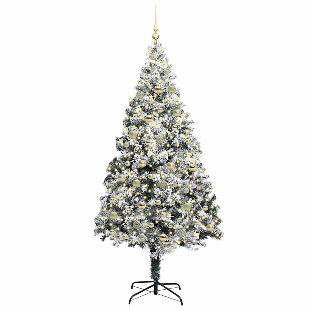 Kunstkerstboom met 300 LED Wit 210 cm PVC en Staal en Kunststof