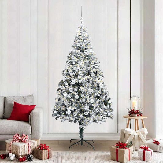 Kunstkerstboom met 300 LED Wit 210 cm PVC en Staal en Kunststof