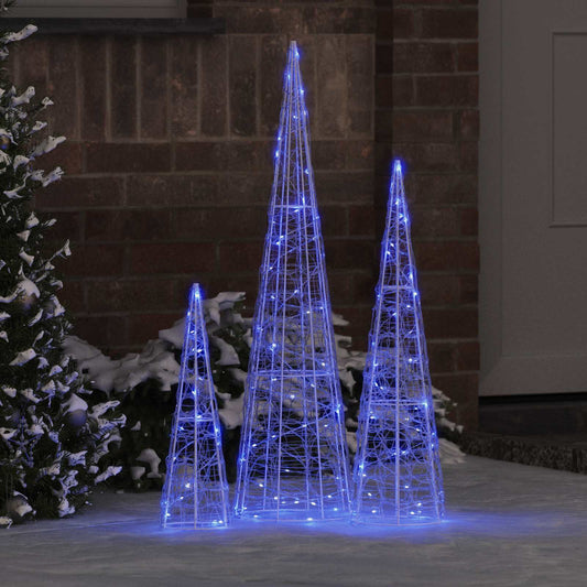 Kerstboom met 90 LED 3 pcs Blauw 20 x 20 x 80 cm Acryl