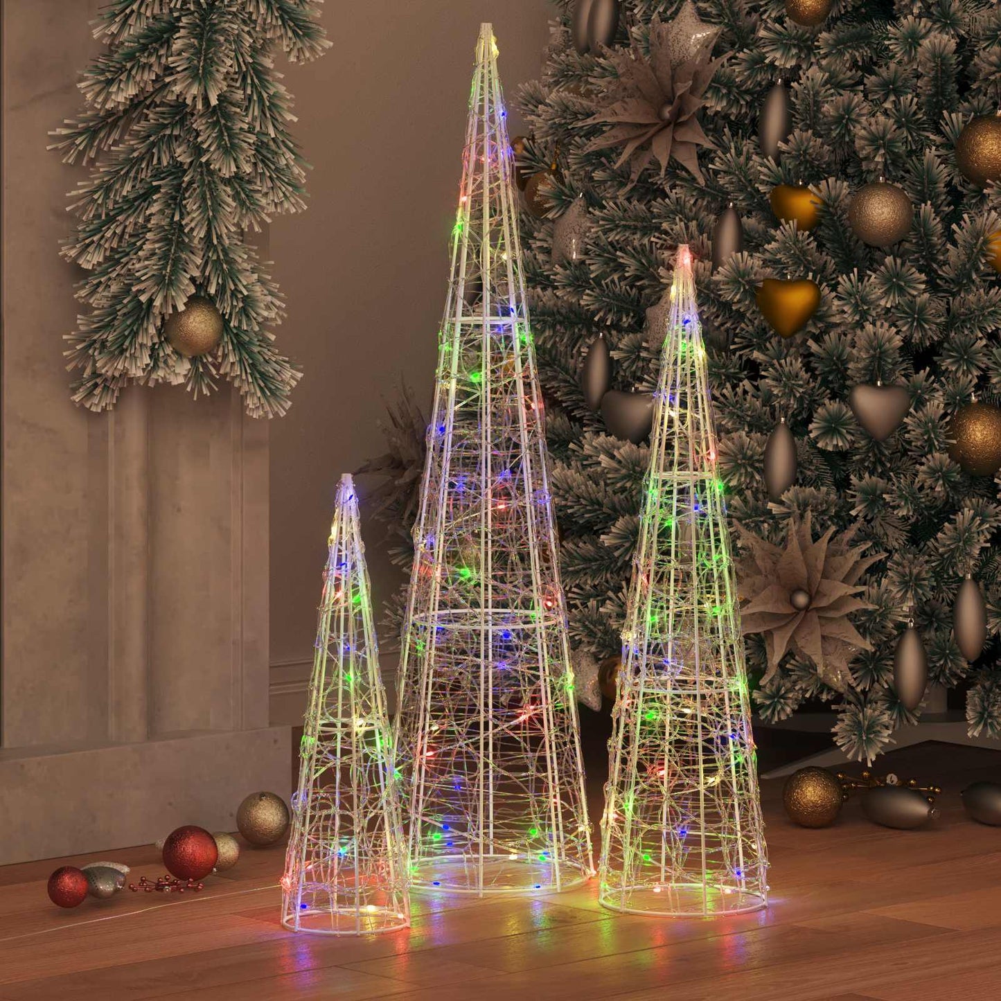 Kerstboom met 90 LED 3 pcs Multikleur 20 x 20 x 80 cm Acryl