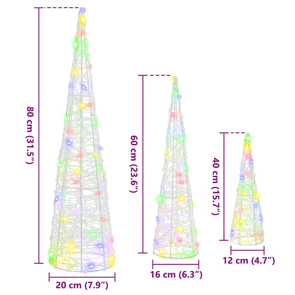 Kerstboom met 90 LED 3 pcs Multikleur 20 x 20 x 80 cm Acryl