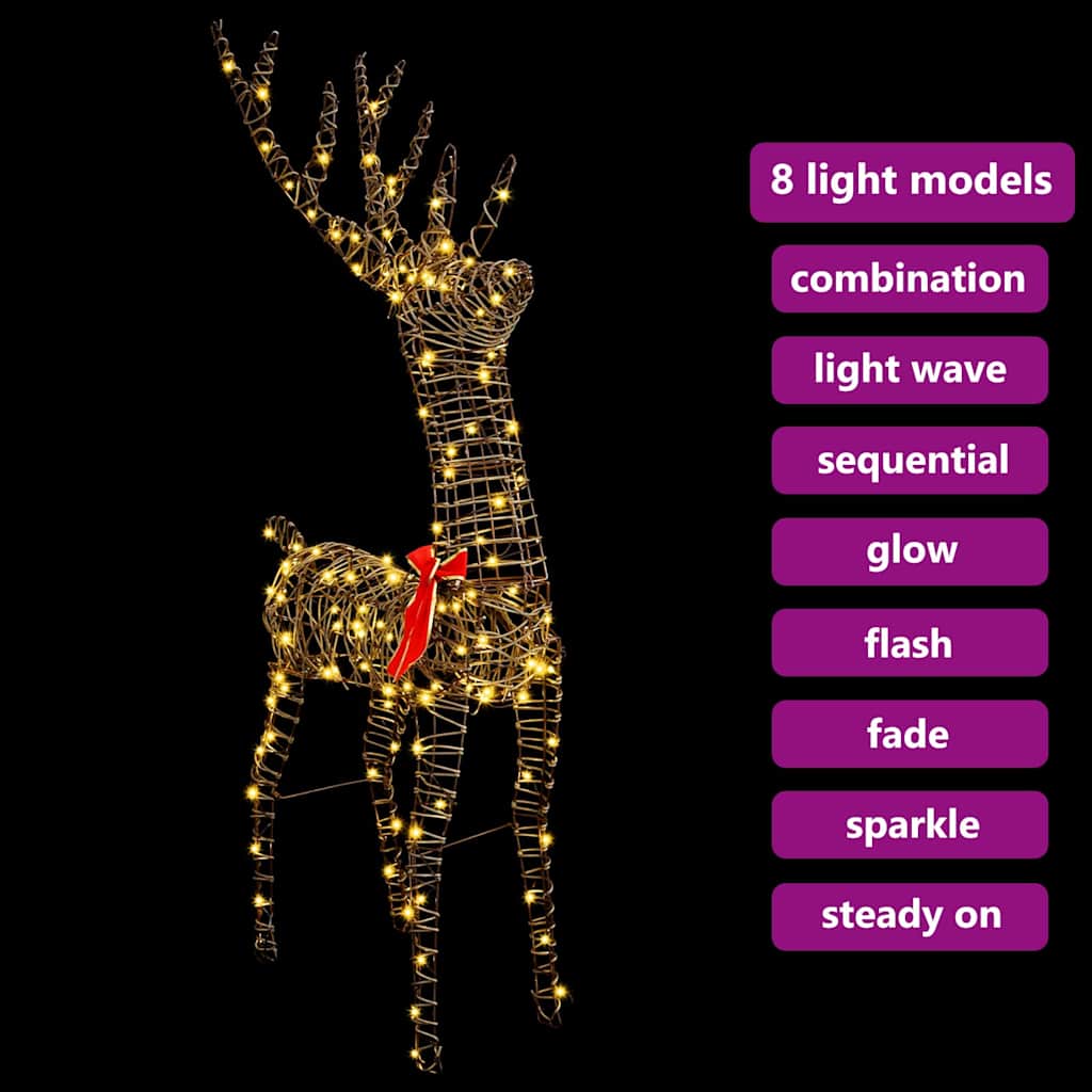 3D Rendier met 140 LED Warmwit 68 x 26 x 126 cm Rattan