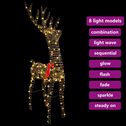 3D Rendier met 140 LED Warmwit 68 x 26 x 126 cm Rattan