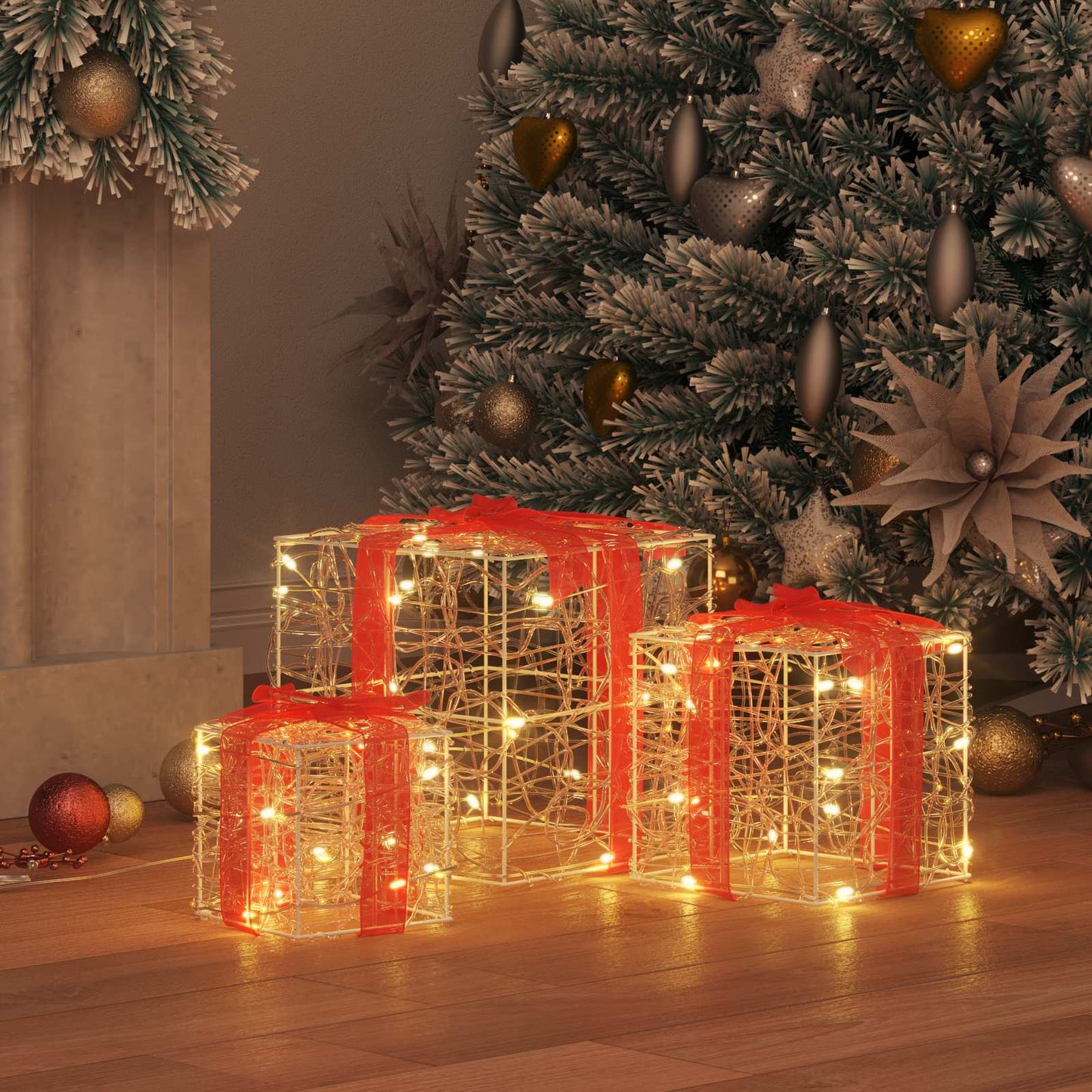 Cadeau Doos met 60 LED 3 pcs Warmwit 20 x 20 x 20 cm Acryl