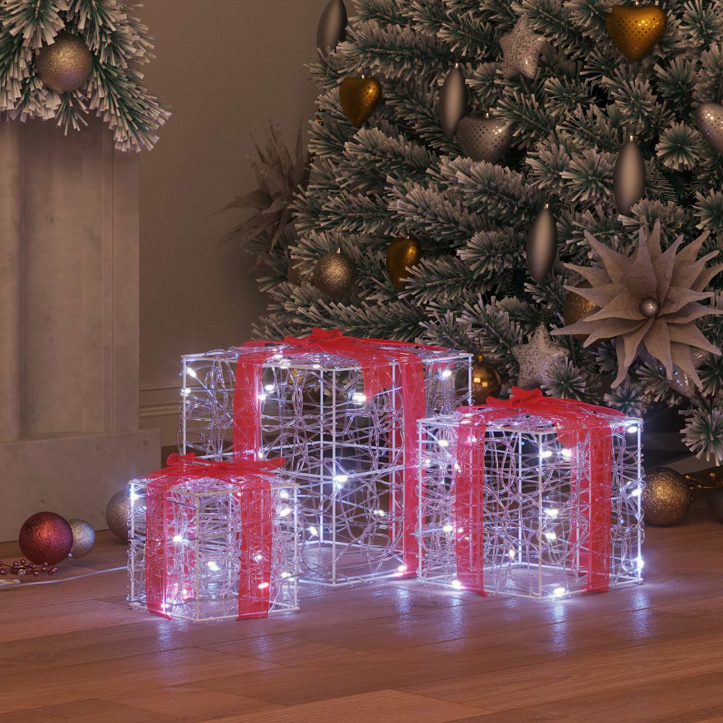 Cadeau Doos met 60 LED 3 pcs Koudwit 20 x 20 x 20 cm Acryl