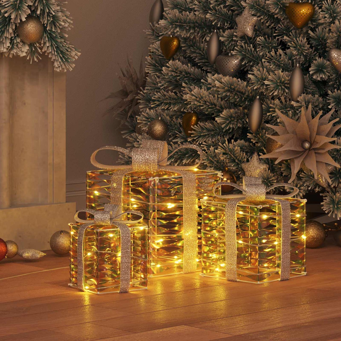 Cadeau Doos met 60 LED 3 pcs Warmwit 20 x 20 x 20 cm PET