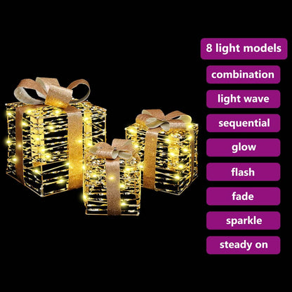 Cadeau Doos met 60 LED 3 pcs Warmwit 20 x 20 x 20 cm PET