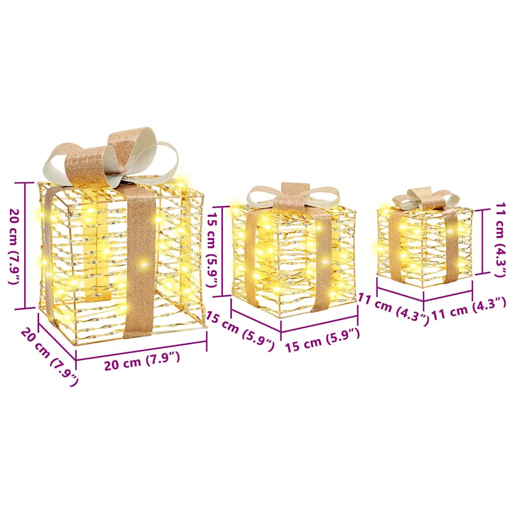 Cadeau Doos met 60 LED 3 pcs Warmwit 20 x 20 x 20 cm PET