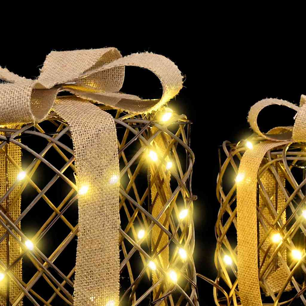 Cadeau Doos met 60 LED 3 pcs Warmwit 20 x 20 x 20 cm Rattan