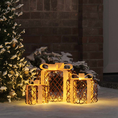 Cadeau Doos met 60 LED 3 pcs Warmwit 20 x 20 x 20 cm Rattan