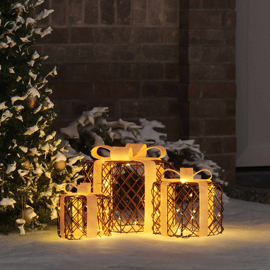 Cadeau Doos met 60 LED 3 pcs Warmwit 20 x 20 x 20 cm Rattan