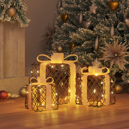 Cadeau Doos met 60 LED 3 pcs Warmwit 20 x 20 x 20 cm Rattan