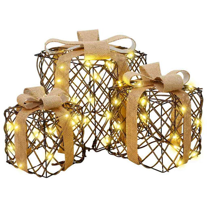 Cadeau Doos met 60 LED 3 pcs Warmwit 20 x 20 x 20 cm Rattan