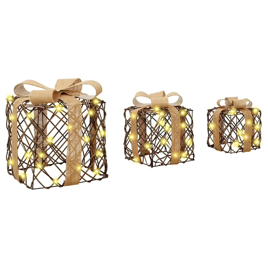 Cadeau Doos met 60 LED 3 pcs Warmwit 20 x 20 x 20 cm Rattan