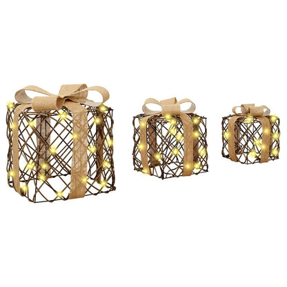 Cadeau Doos met 60 LED 3 pcs Warmwit 20 x 20 x 20 cm Rattan