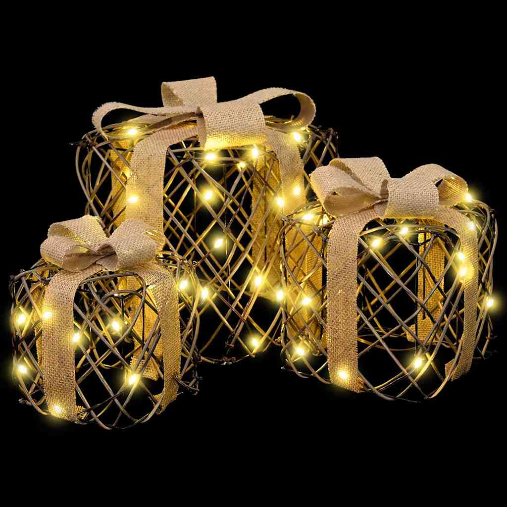 Cadeau Doos met 60 LED 3 pcs Warmwit 20 x 20 x 20 cm Rattan