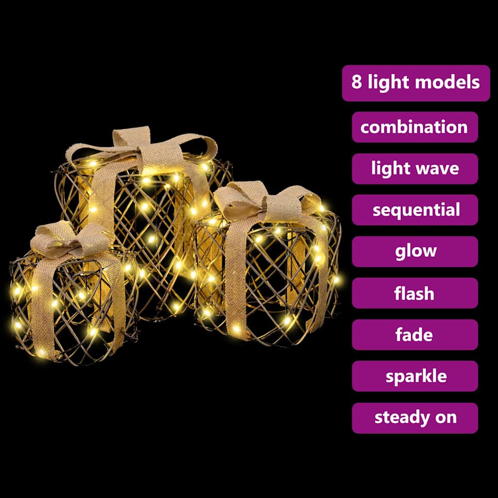 Cadeau Doos met 60 LED 3 pcs Warmwit 20 x 20 x 20 cm Rattan
