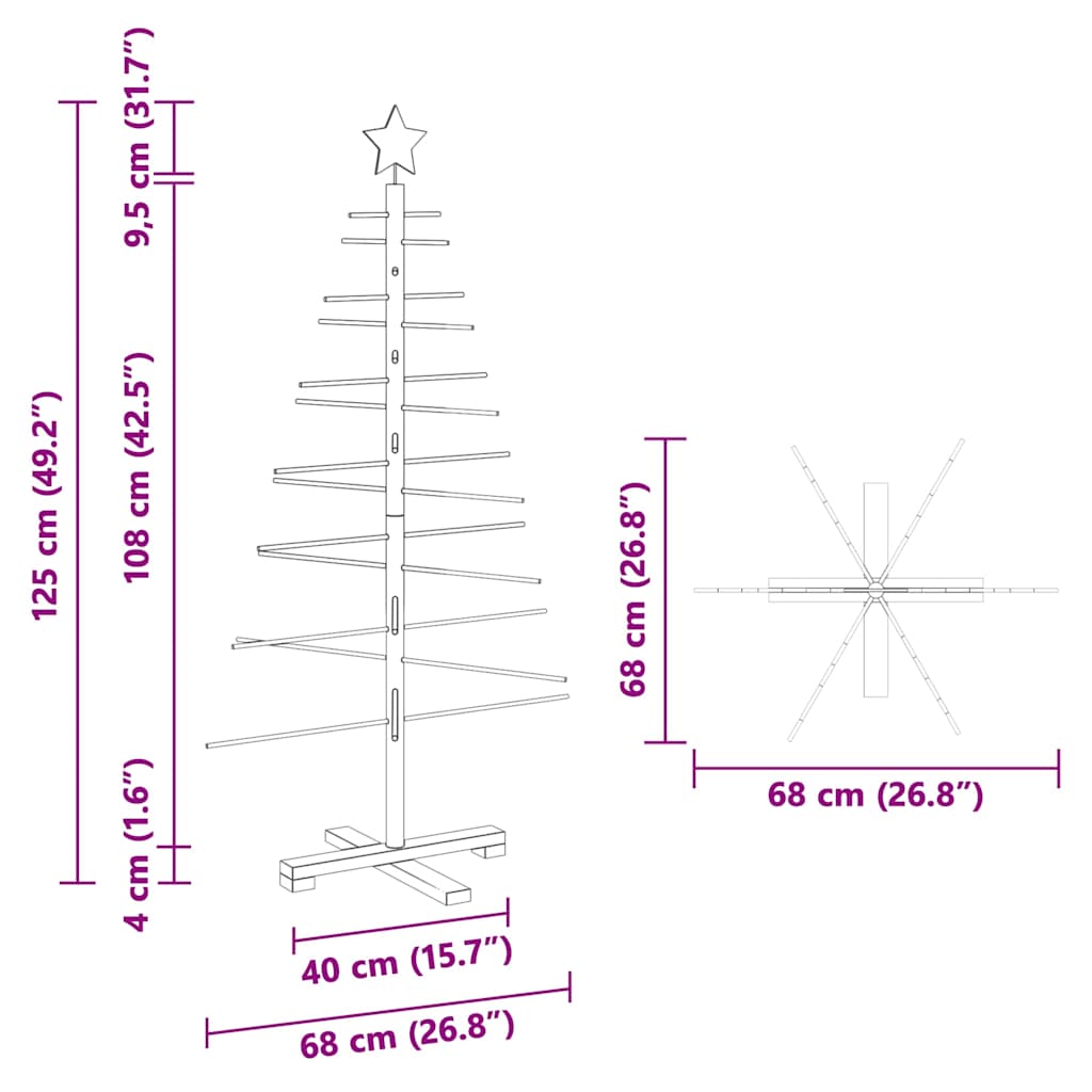 Houten kerstboom met standaard Bruin 125 cm Bamboe