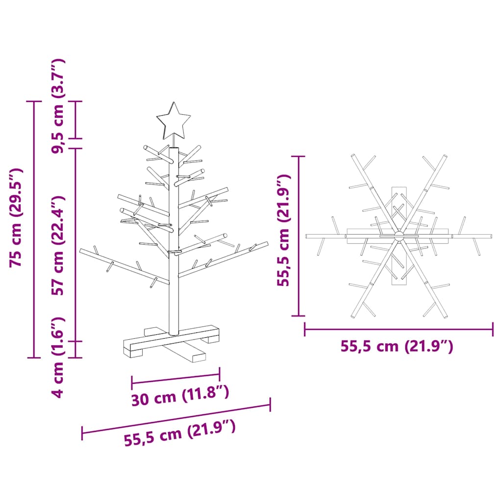 Houten kerstboom met standaard Naturel 75 cm Massief grenenhout