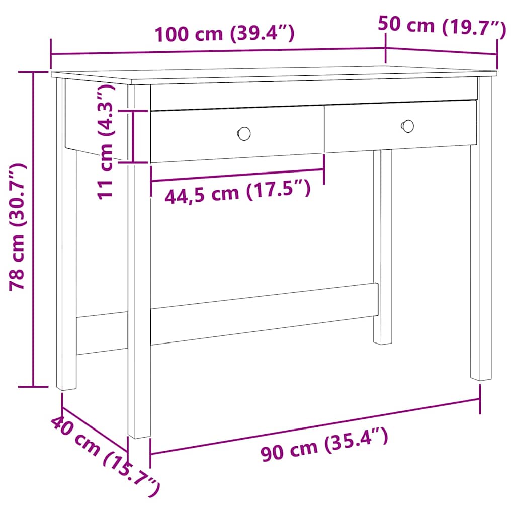 Bureau met lade Max Bruin 100 x 50 x 78 cm Massief grenenhout