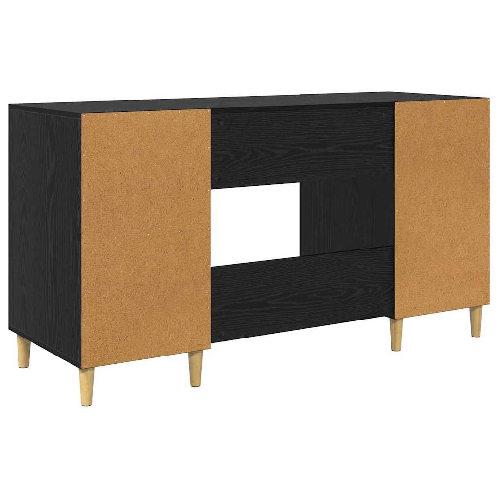Bureau met plank Zwart Eiken 140 x 50 x 75 cm Bewerkt hout