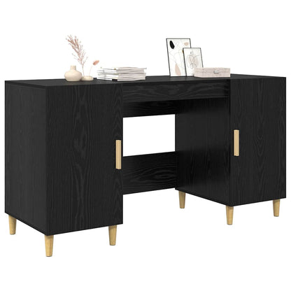 Bureau met plank Zwart Eiken 140 x 50 x 75 cm Bewerkt hout