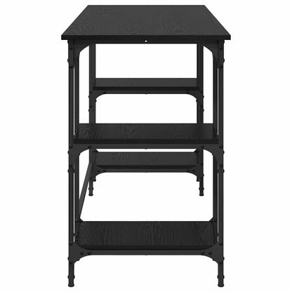 Bureau met plank Zwart Eiken 140 x 50 x 75 cm Bewerkt hout