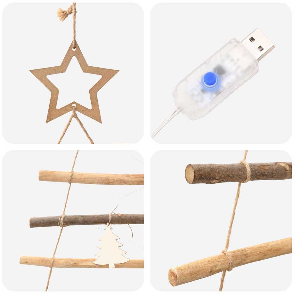 Kerstboom met 30 LED Naturel 90 cm massief essenhout