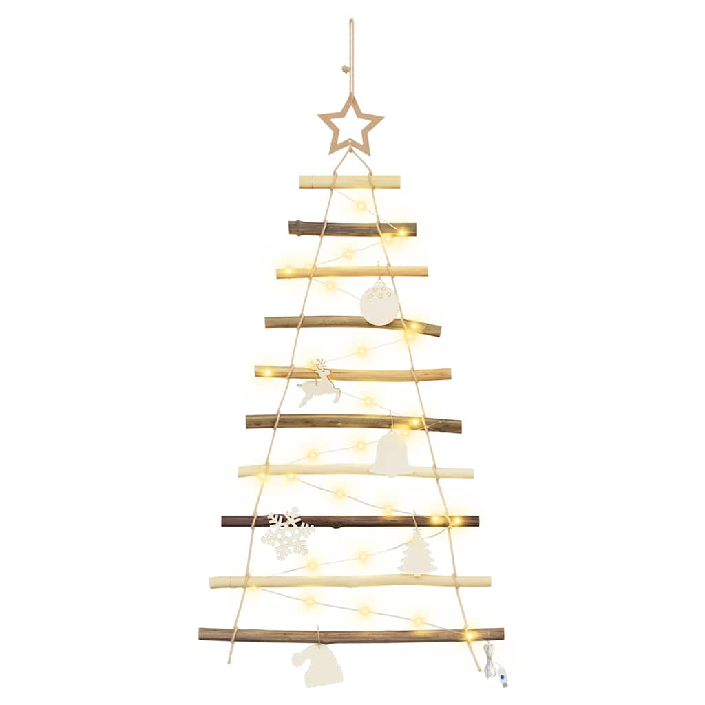 Kerstboom met 30 LED Naturel 90 cm massief essenhout