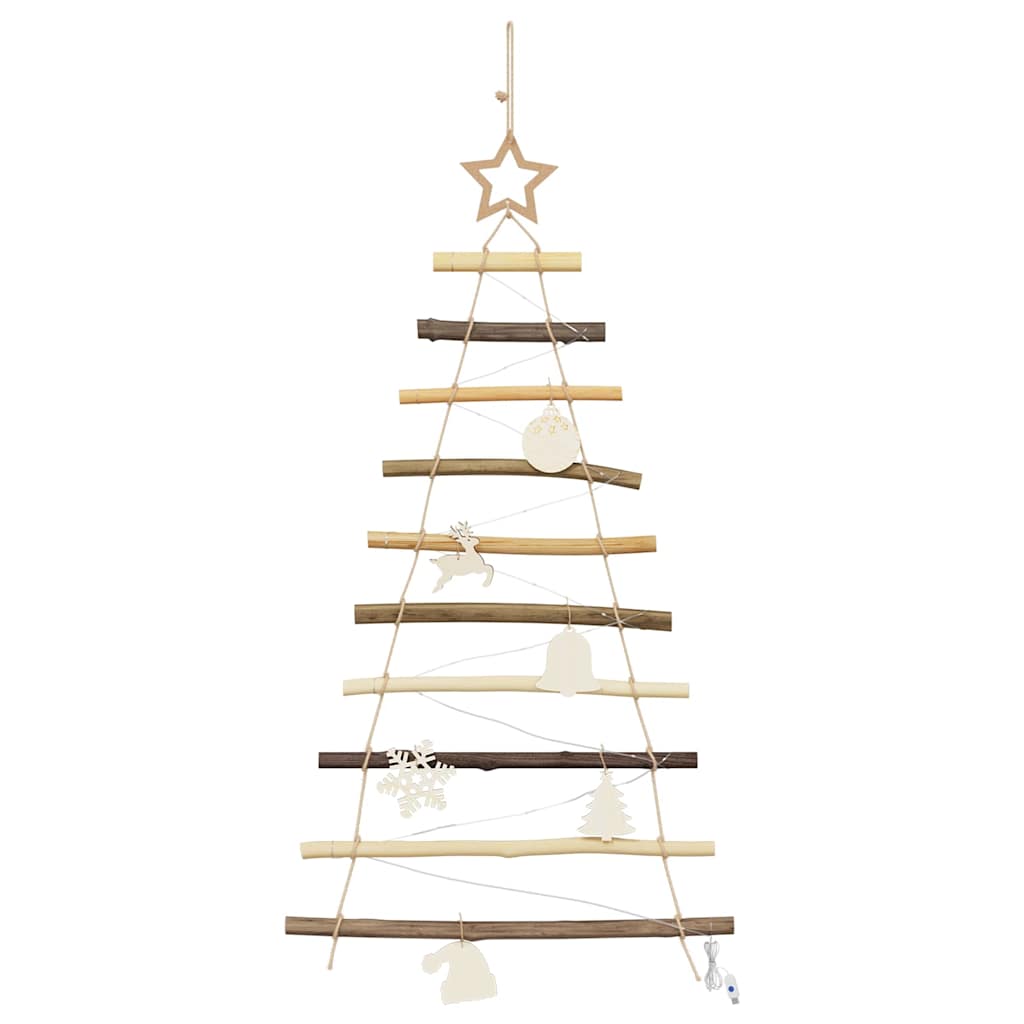 Kerstboom met 30 LED Naturel 90 cm massief essenhout