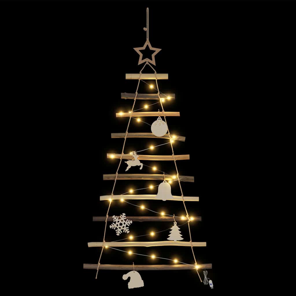 Kerstboom met 30 LED Naturel 90 cm massief essenhout