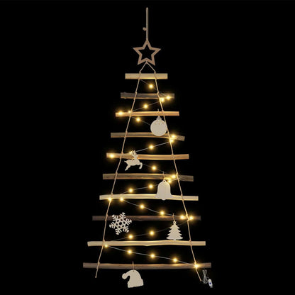 Kerstboom met 30 LED Naturel 90 cm massief essenhout