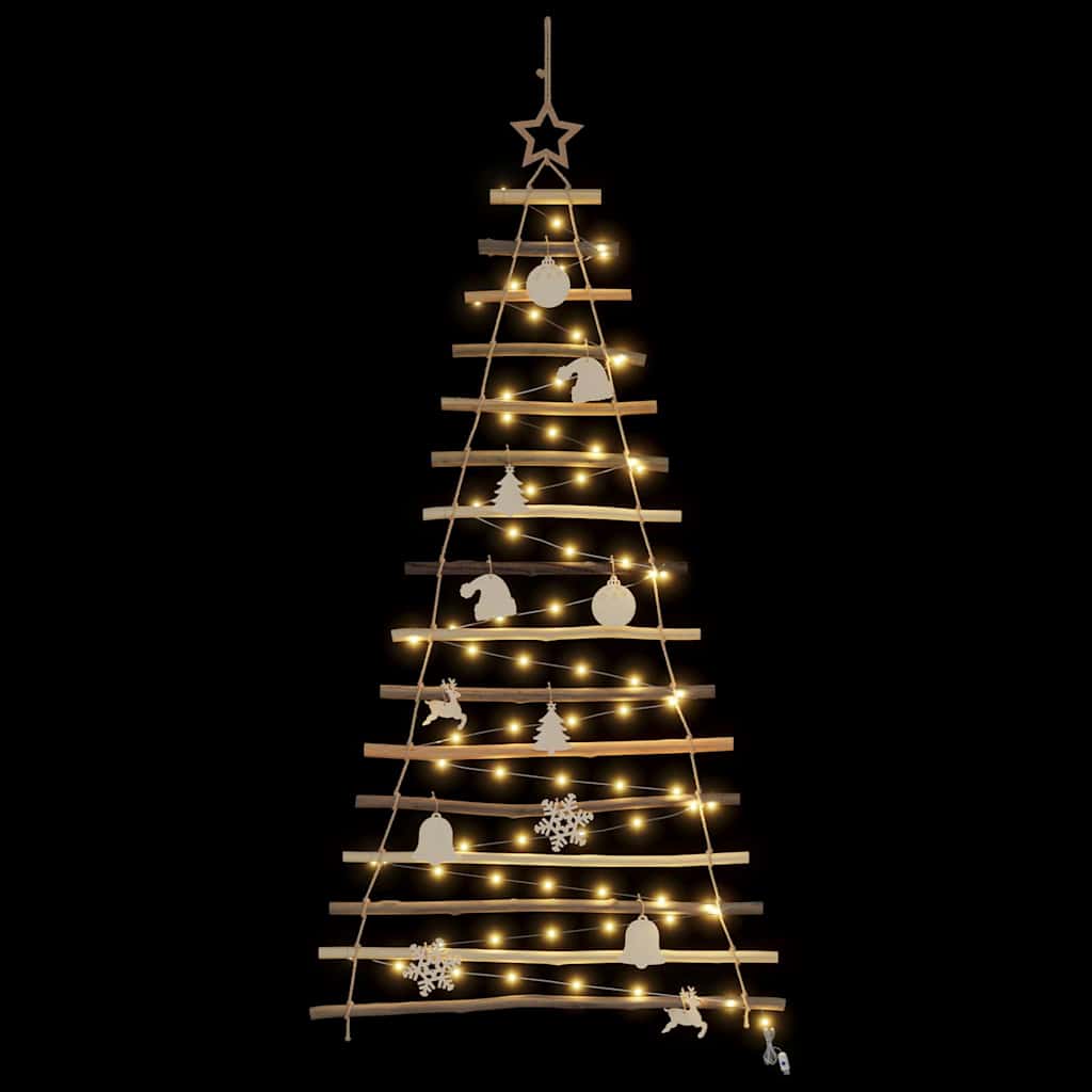Kerstboom met 50 LED Naturel 120 cm massief essenhout