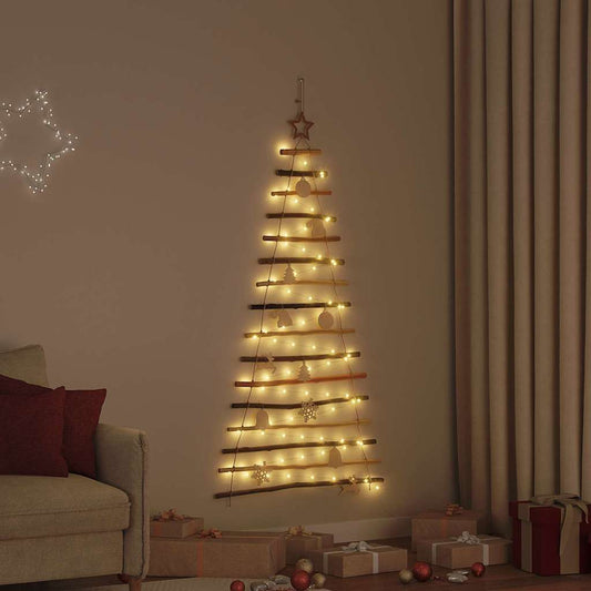 Kerstboom met 80 LED Naturel 150 cm massief essenhout