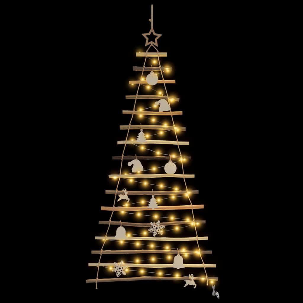 Kerstboom met 80 LED Naturel 150 cm massief essenhout