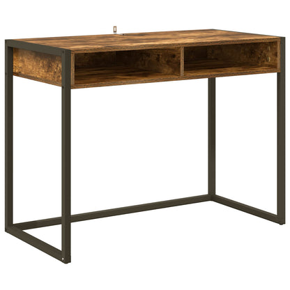 Bureau met opslag Rook Eik 100 x 50 x 75 cm Bewerkt hout