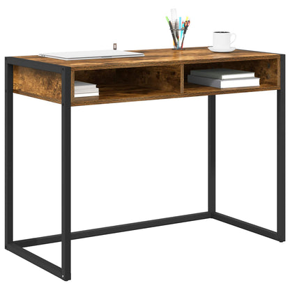 Bureau met opslag Rook Eik 100 x 50 x 75 cm Bewerkt hout