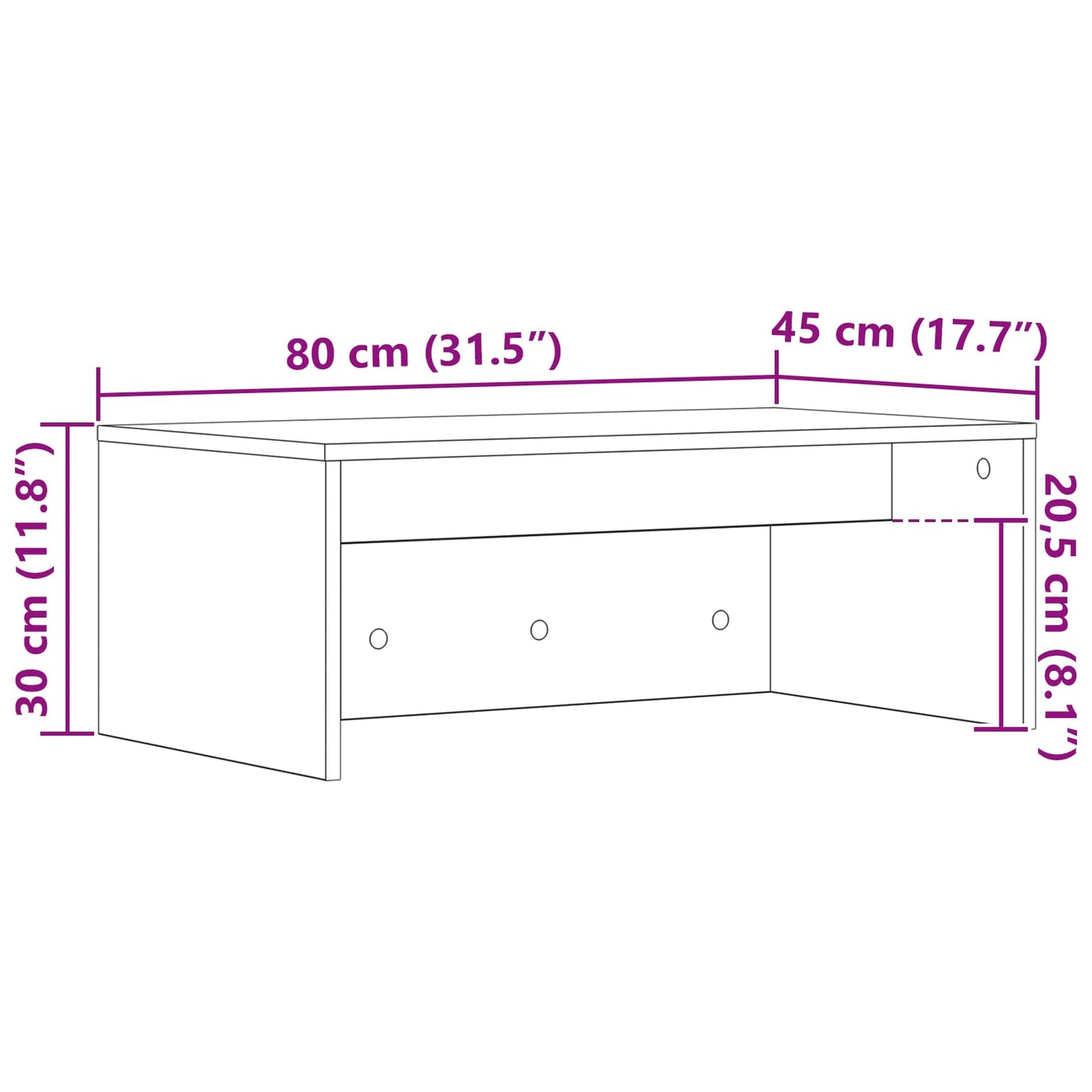 Aan de muur bevestigd bureau Zwart Eiken 80 x 45 x 30 cm
