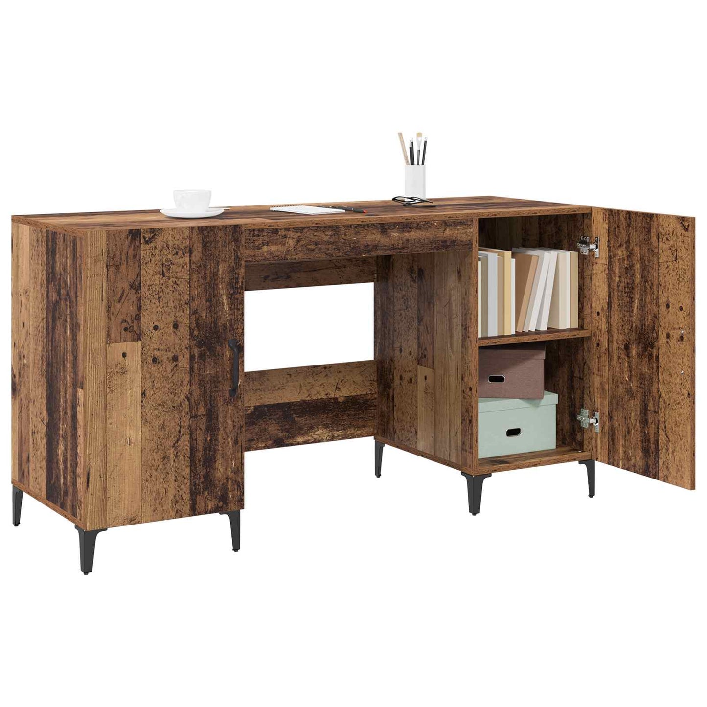 Bureau met opslag Oudhout 140 x 50 x 75 cm Bewerkt hout