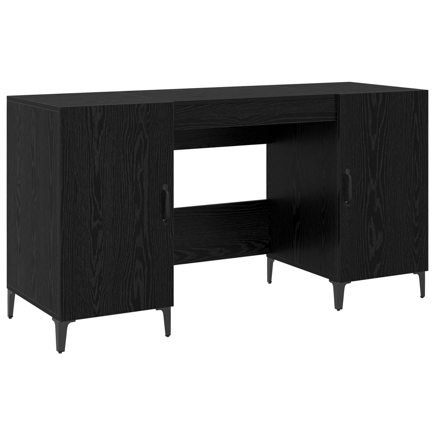 Bureau met opslag Zwart Eiken 140 x 50 x 75 cm Bewerkt hout