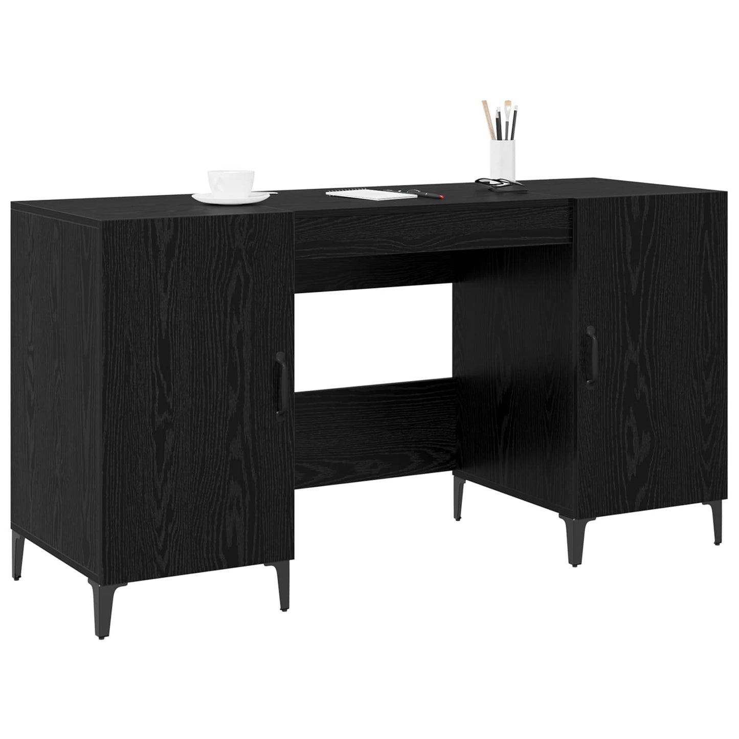 Bureau met opslag Zwart Eiken 140 x 50 x 75 cm Bewerkt hout