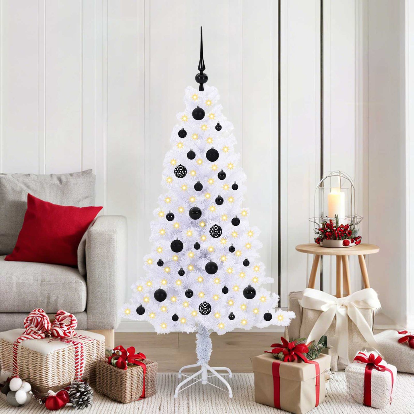 Kunstkerstboom met 150 LED Wit 150 cm PVC en Staal