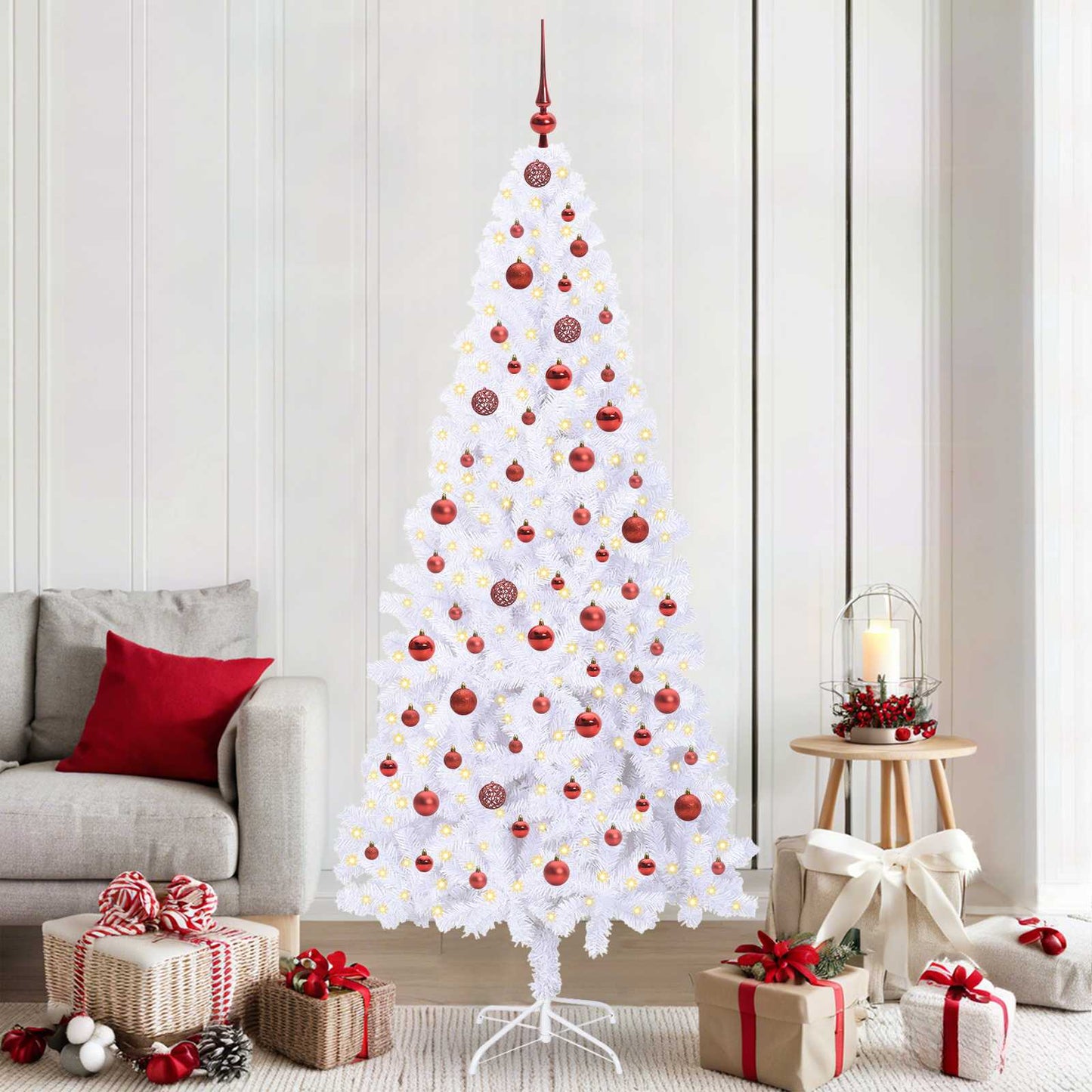 Kunstkerstboom met 300 LED Wit 210 cm PVC en staal
