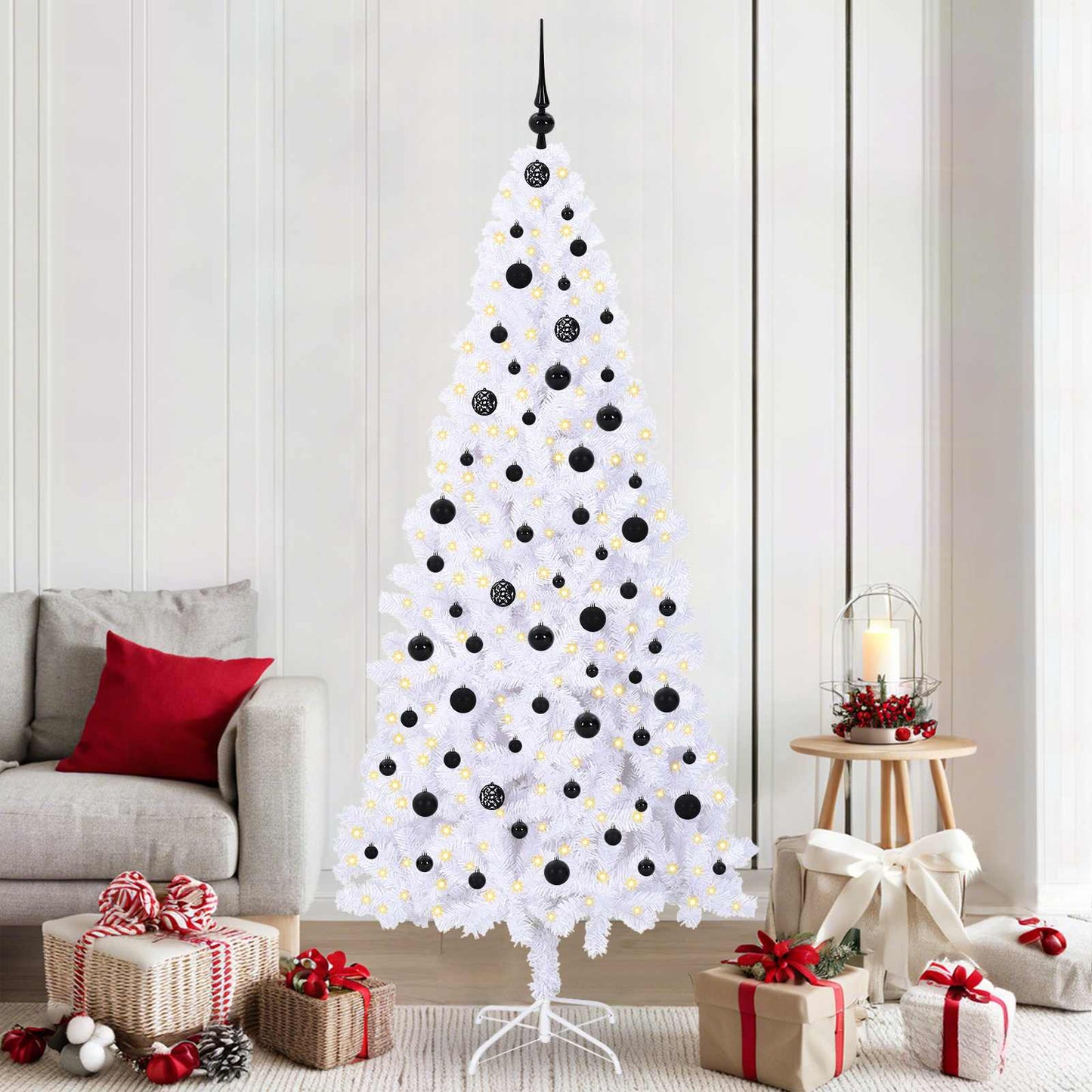 Kunstkerstboom met 300 LED Wit 210 cm PVC en staal