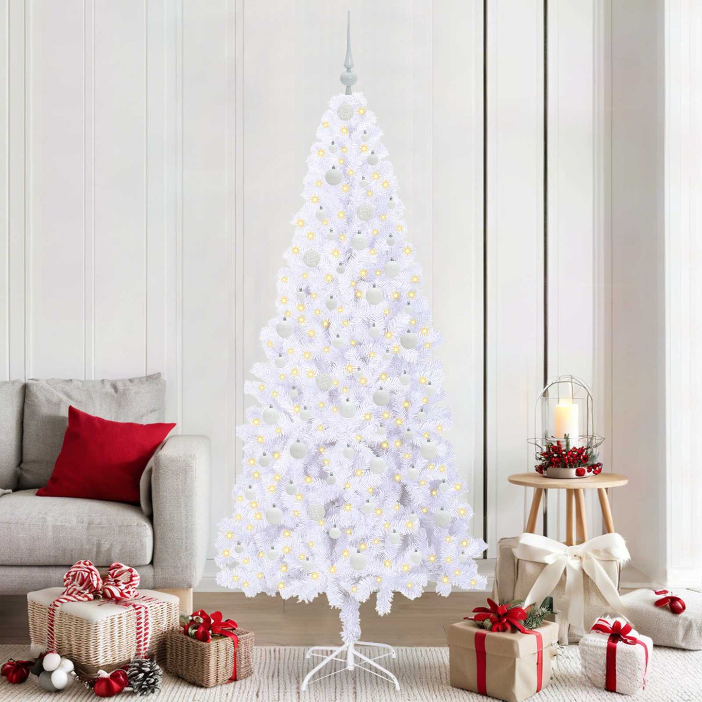 Kunstkerstboom met 300 LED Wit 210 cm PVC en staal